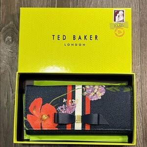 Ted Baker London Hedgegrow Matinee Navy Floral Leather Wallet with Bow Accent